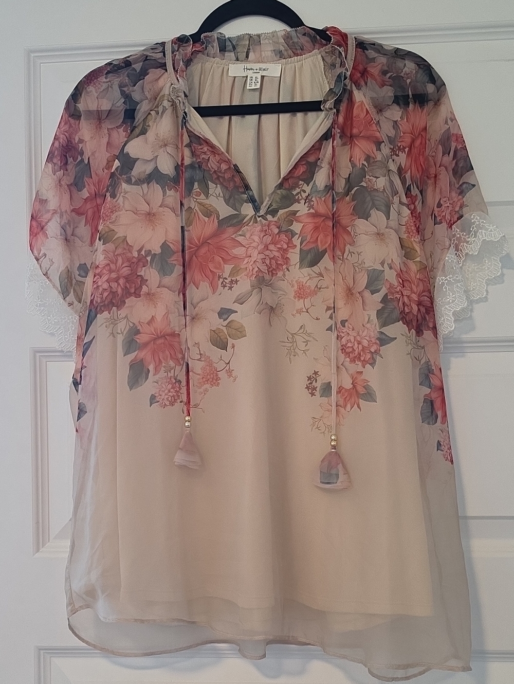Haver & Blair Floral Blouse in Pink & Beige Size XL Like New